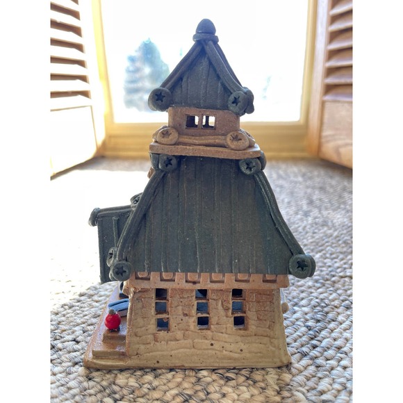 Windy Meadows Pottery Recess Time Cottage Candle House Signed Jan Richardson #64 - Picture 2 of 5